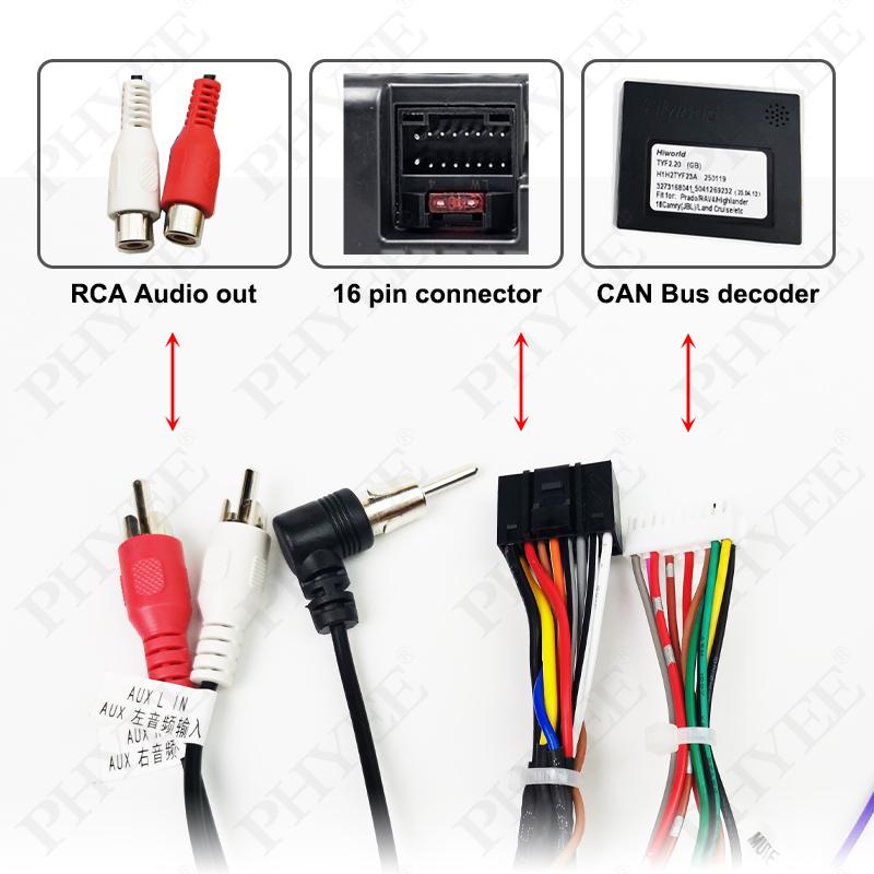 [Dual 20 Pin] Wiring Harness CAN Bus Decoder,  SWC & JBL Amp Support, 16 Pin Android, for  Toyota Prado Prius Camry Highlander