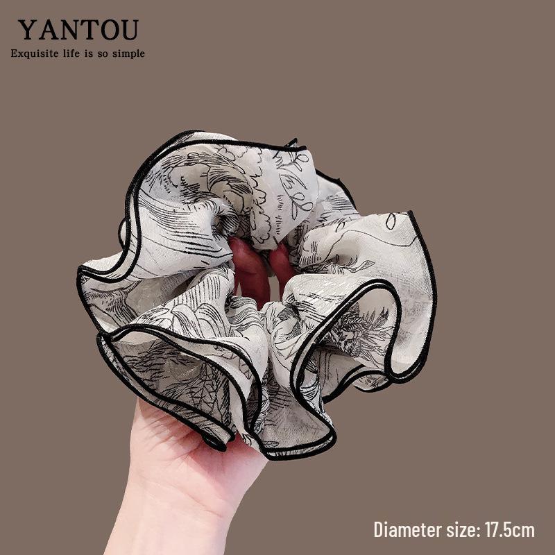 Korean Japanese Retro Ink Painting Pleated Hair Tie - Slim Waist, Multi-layer, Durable.