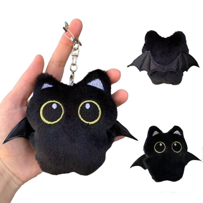 Black Cat Plush Keychain Ghost Wing Cute Kitty Key Chain Stuffted Toy Pendant Lovely Backpack Accessories Kawaii Bag Pendant