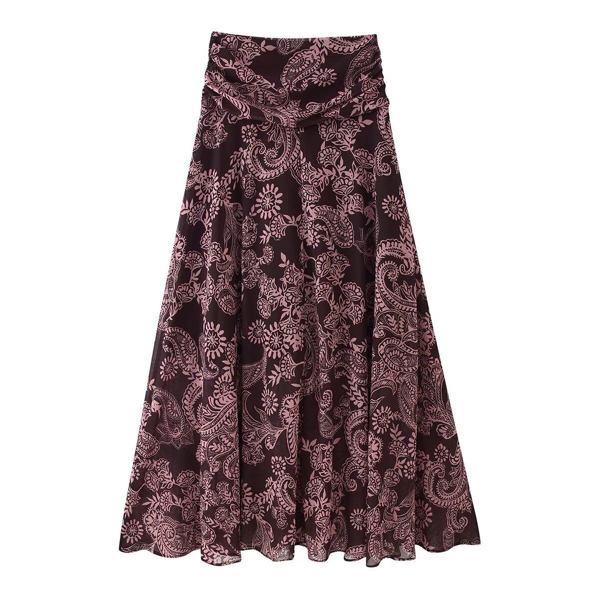 

2025 Autumn European Style Women s Chiffon Print Wide-Hem Skirt Small фіолетовий