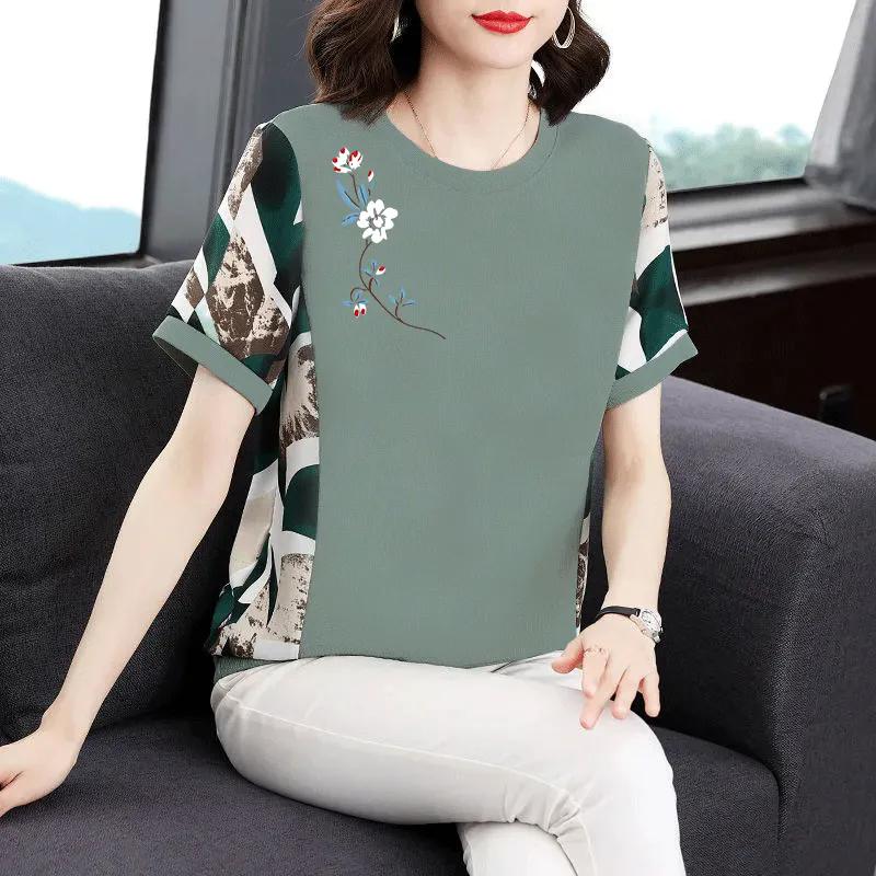 Women's Short-sleeved Solid Color Printing Hundred Short-sleeved Round Neck T-shirt Loose Comfortable Top