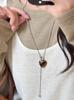 2025 Fashion Brown Color Heart-Shaped Stone Necklaces for Women Men Simplicity Causal Pull-Out Long Necklace Jewelry Accessories