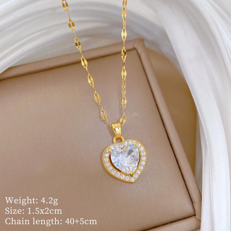 Copper Micro-Inlaid Light Luxury Fashion Personality Temperament Gorgeous Full Diamond Necklace Women'S Versatile Collarbone Chain Titanium Steel