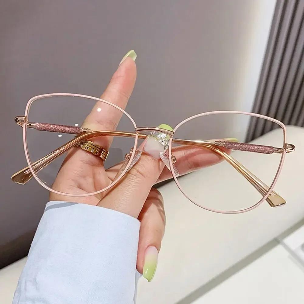 Women'S Glasses Cat Eye Metal Eyeglasses Frame Optical Glasses Blue Light Blocking Transparent Computer Glasses