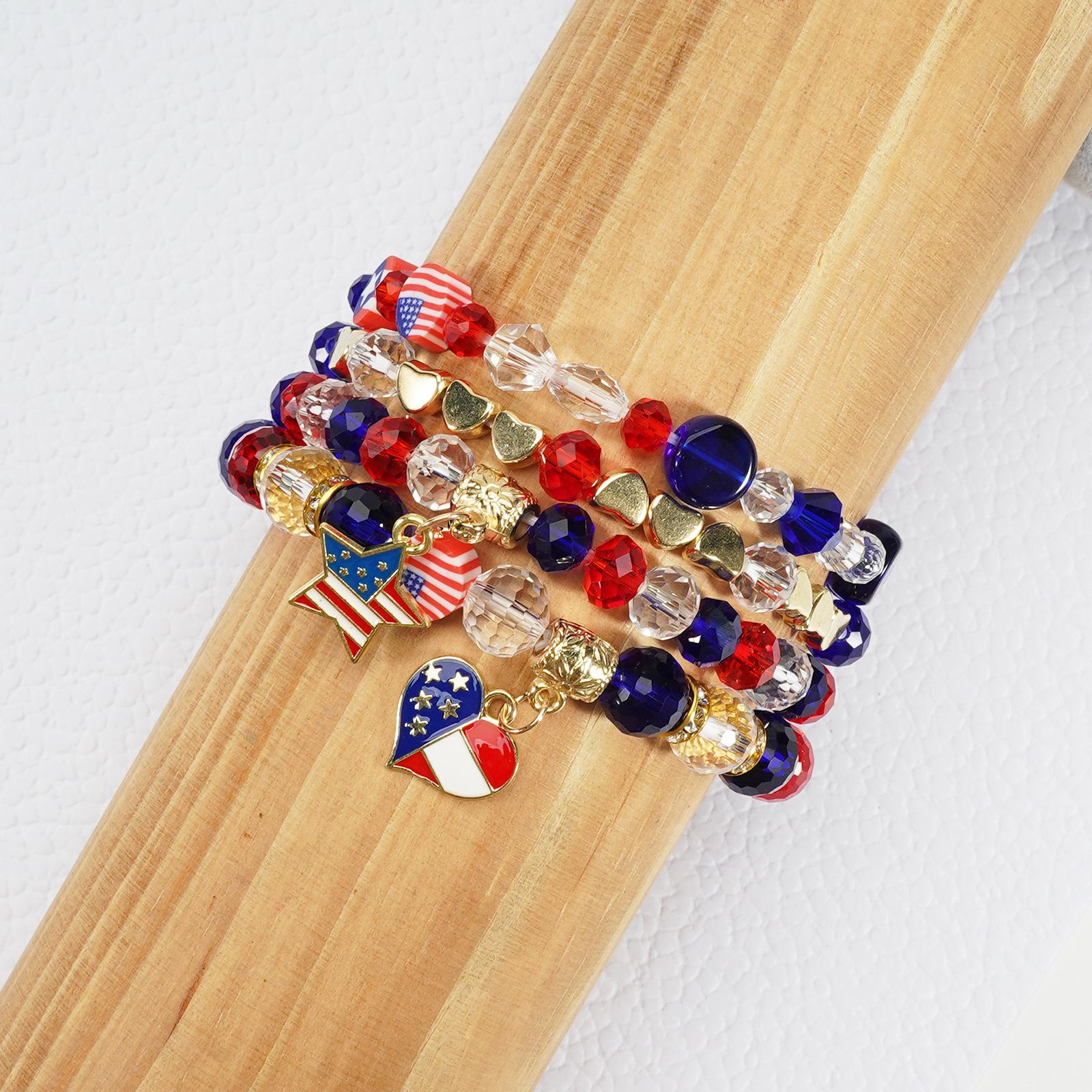 American Flag Beaded Bracelet: Red, White, & Blue Crystal for Independence Day