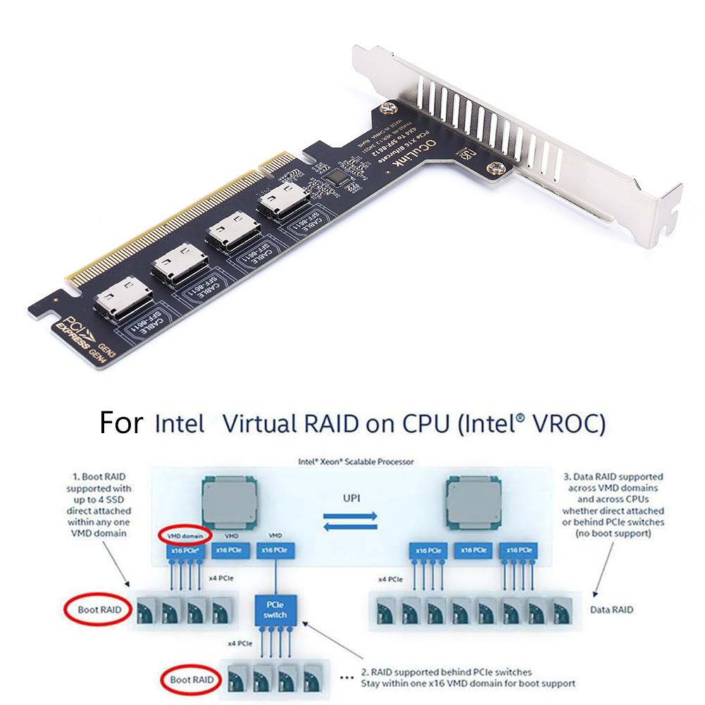 PCI-Express Bifurcation To SFF-8612 Split Expansion Card PCI Express GEN4 64Gb 1/4X SFF-8612 SFF-8611 Internal Adapter