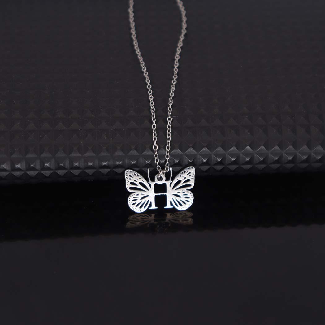 Butterfly Hollow Stainless Steel Alphabet Pendant Necklace