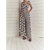 Elegant Printed Sleeveless Lace Up Tops+Slim Pants Suit Chic Double V Hollow Out 2 Piece Sets Summer New Casual Vacation Outfits