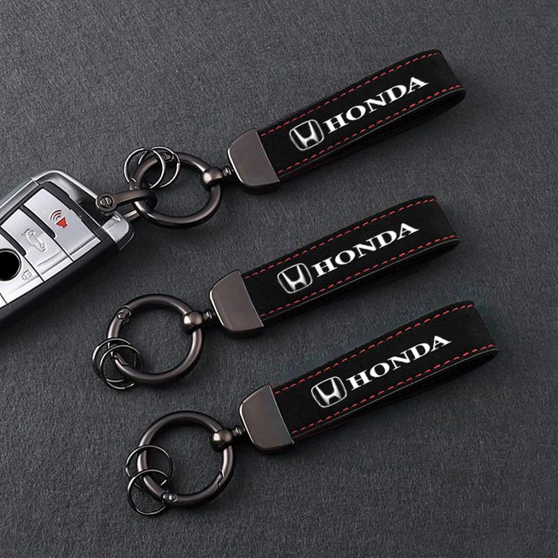 Suede Car Keyring Pendant Car Emblem Keychain For Honda Civic Accord Fit Jazz Pilot CRV Odyssey Passport City Vezel Accessories XL7