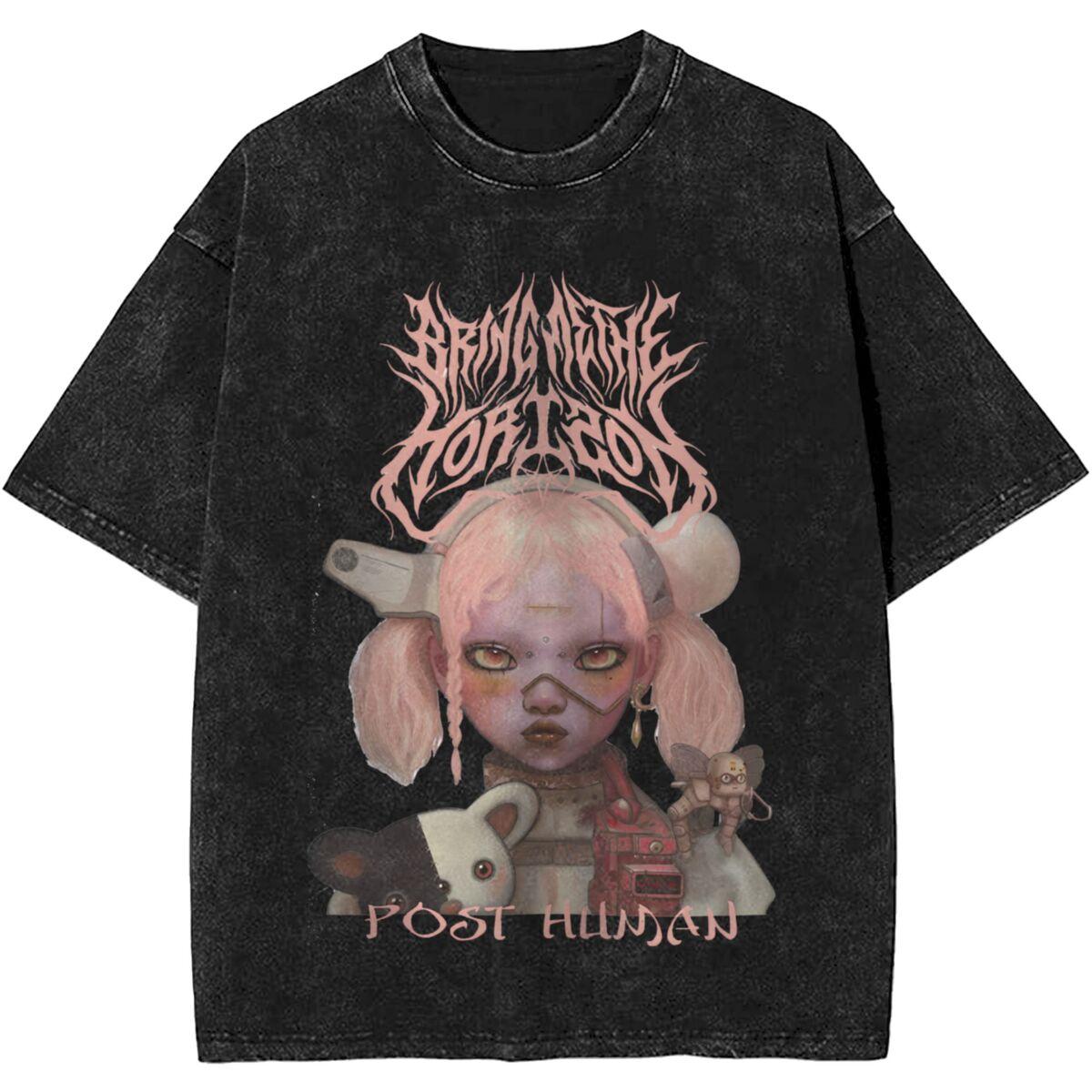 

Сорочка з ефектом прання Хараджуку POST HUMAN NeX GEn Гурт BMTH Horizons Ретро футболка Оверсайз Вуличний одяг Футболка з коротким рукавом Літня футболка M