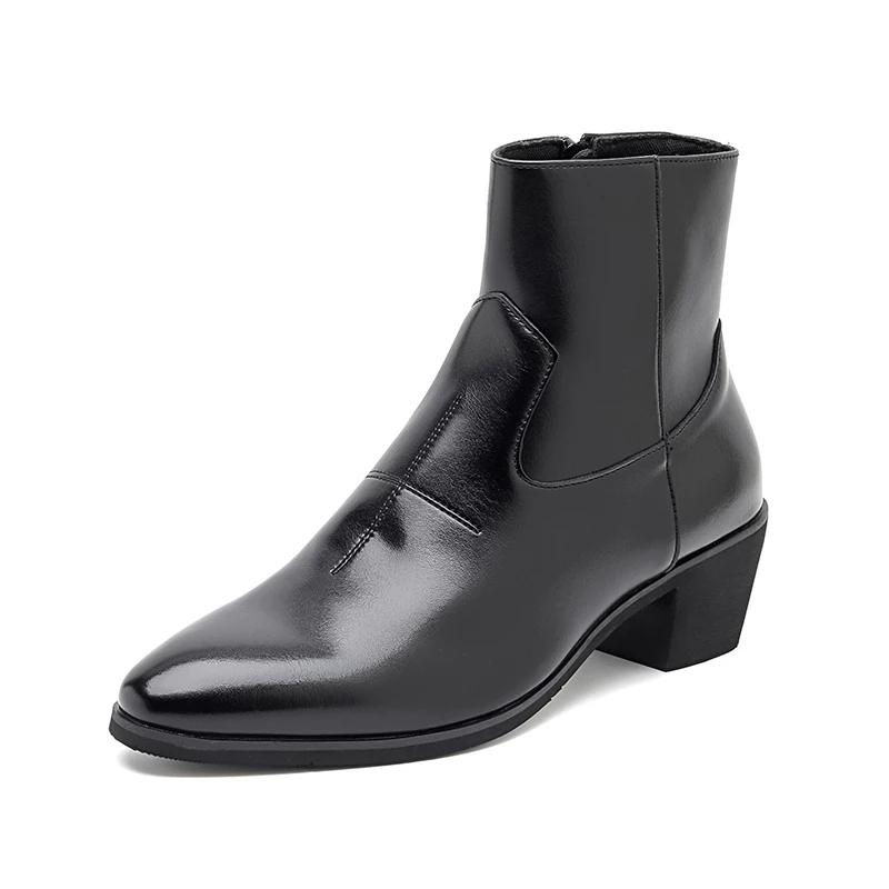 New Luxury Brand Men Designer Ankle Boots High Top Genuine Leather Chelsea Boots Classic Dress Business Outdoor Shoes
