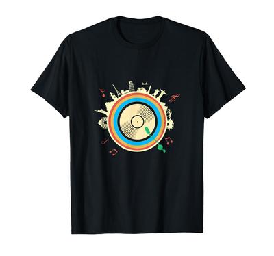 Camiseta Vintage de Vinilo Globo Mundo Tocadiscos Música