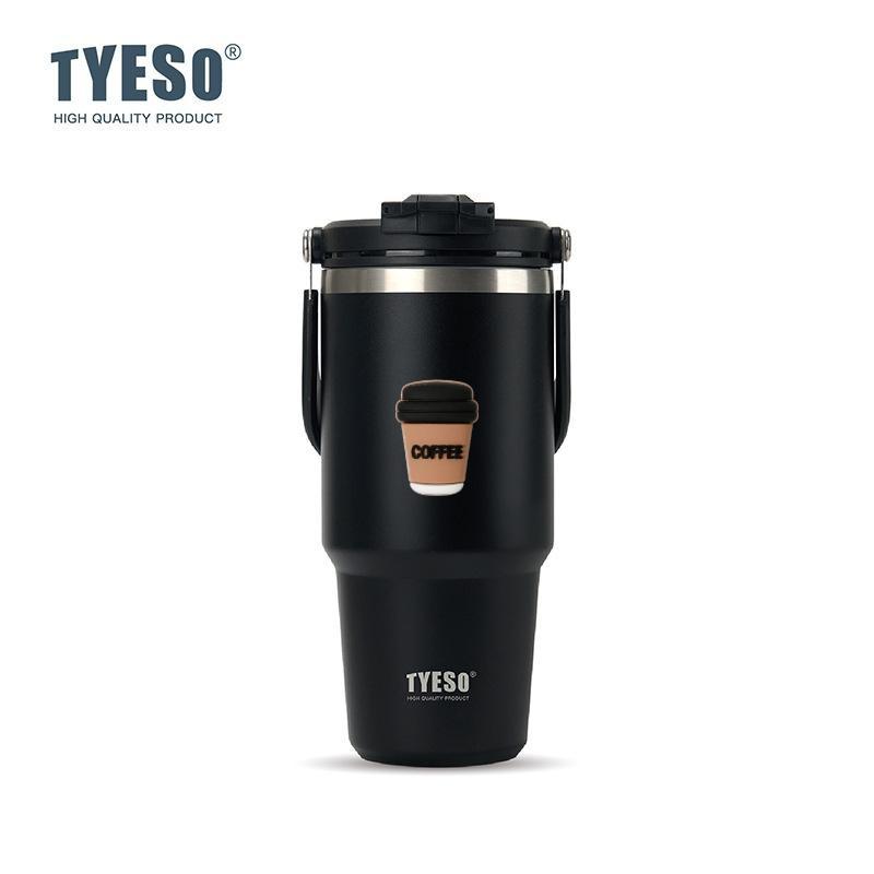 Tyeso 1050ML Vacuum Flasks Handle Dual-Drink Coffee Mug Stainless Steel Ice Cup Car Bottle Hot Cold Retention Large-Capacity With Coffee Sticker