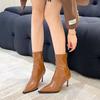 2025 Spring and Autumn New Fashion Versatile Autumn and Winter Feeling Pointed Splicing High-heeled Short Boots Women's Thin Heel Single Boots