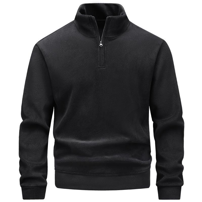Versatile Autumn/Winter Fleece-Lined Stand Collar Men's Zipper Hoodie, 2025 Trendy European/American Long Sleeve Top.
