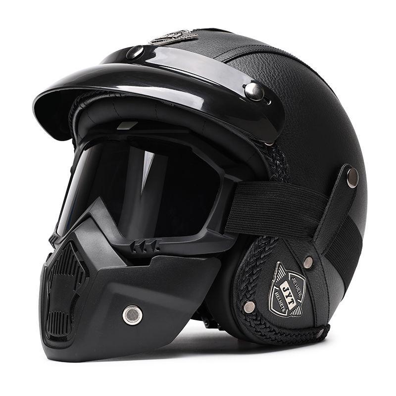 Retro Helmet Electric Motorcycle Leather Helmet Summer Pedal Cruise Motorcycle Harley Men and Women Three Quarter Helmet Half Helmet