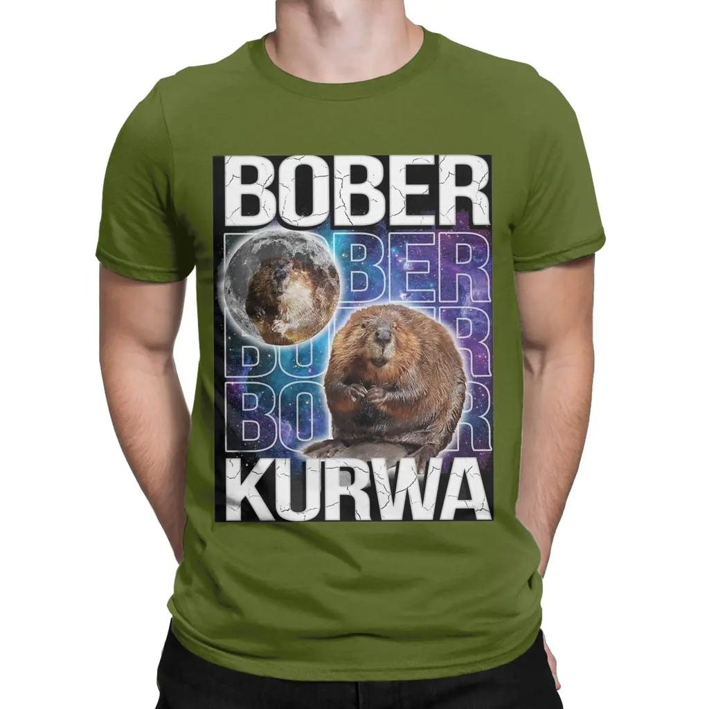 Funny Bober Kurwa Funny Beaver Meme Galaxy Universe T-Shirt for Men Round Neck Cotton T Shirts Short Sleeve Tee Shirt Tops