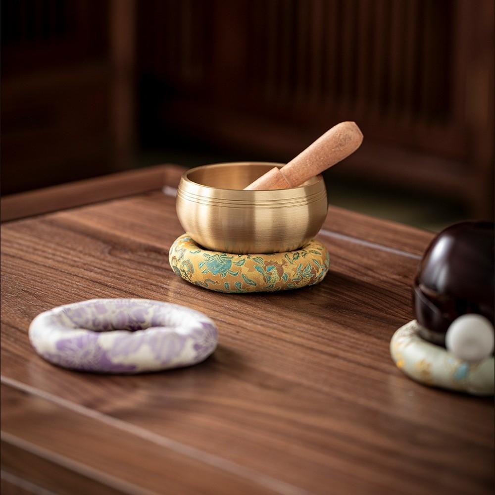 Round Singing Bowl Mat Cloth Drink Cup Mat Handcrafted Item Donut Shape Mat Yoga Practice
