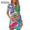 Elegante Abito Midi da Donna a Maniche Corte Moda Stampa 3D Taglie Forti Abbigliamento da Spiaggia