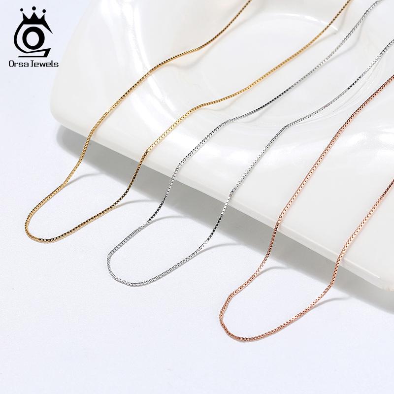 ORSA JEWELS Italian 925 Silver Box Chain Necklace Rose Gold/Gold Plated Silver Necklaces Neck Chains for Pendant SC07-G