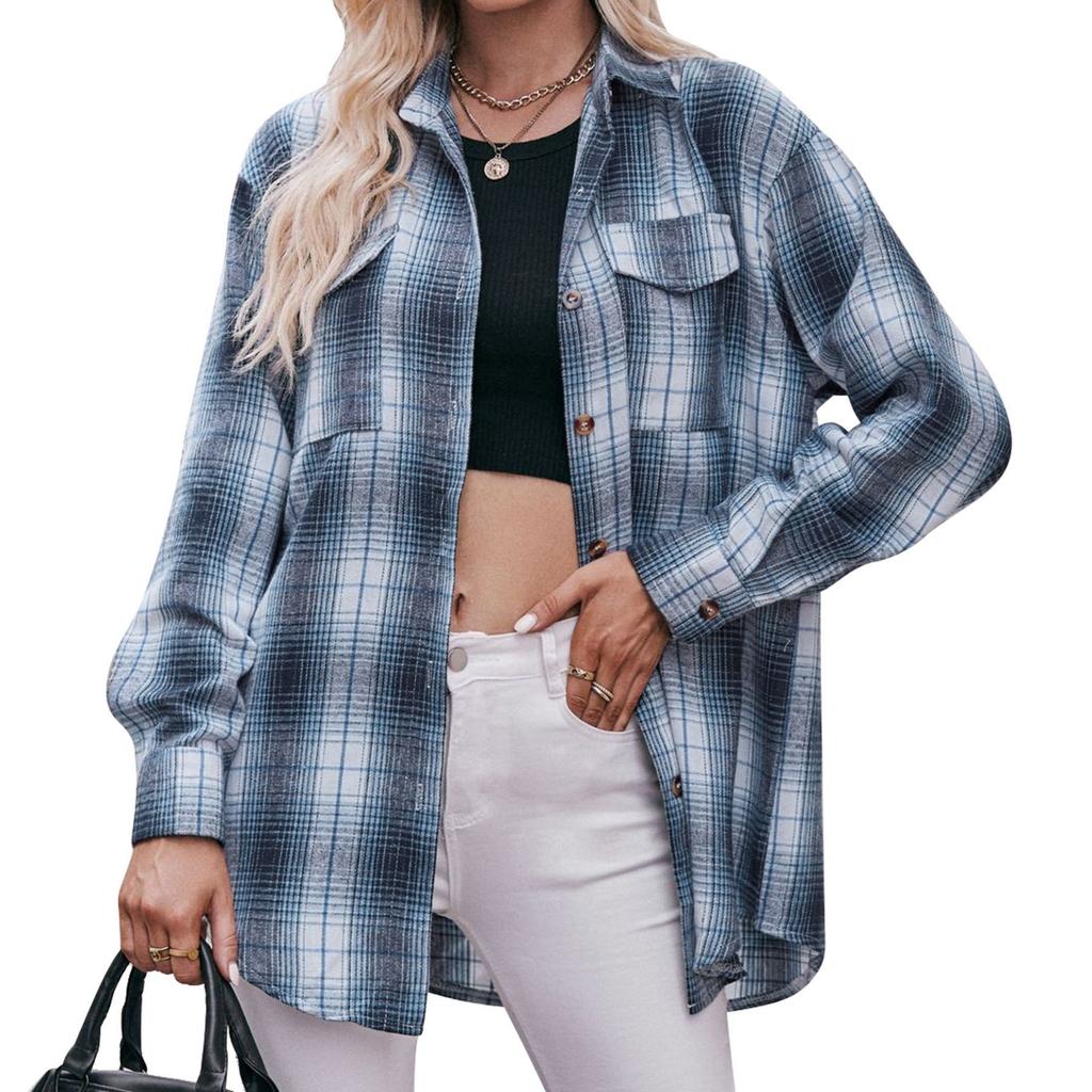 Women's Clothing Autumn and Winter New, Casual Fashion Loose Plaid Shirt