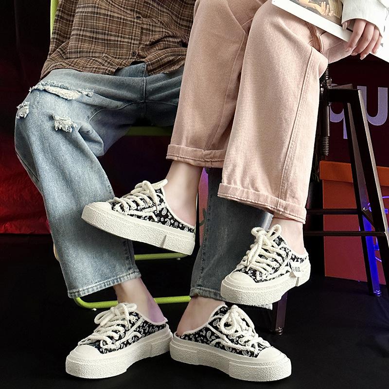 2025 new niche design canvas shoes men's and women's casual skateboard shoes couple's trendy shoes live stream trendy shoes half slippers
