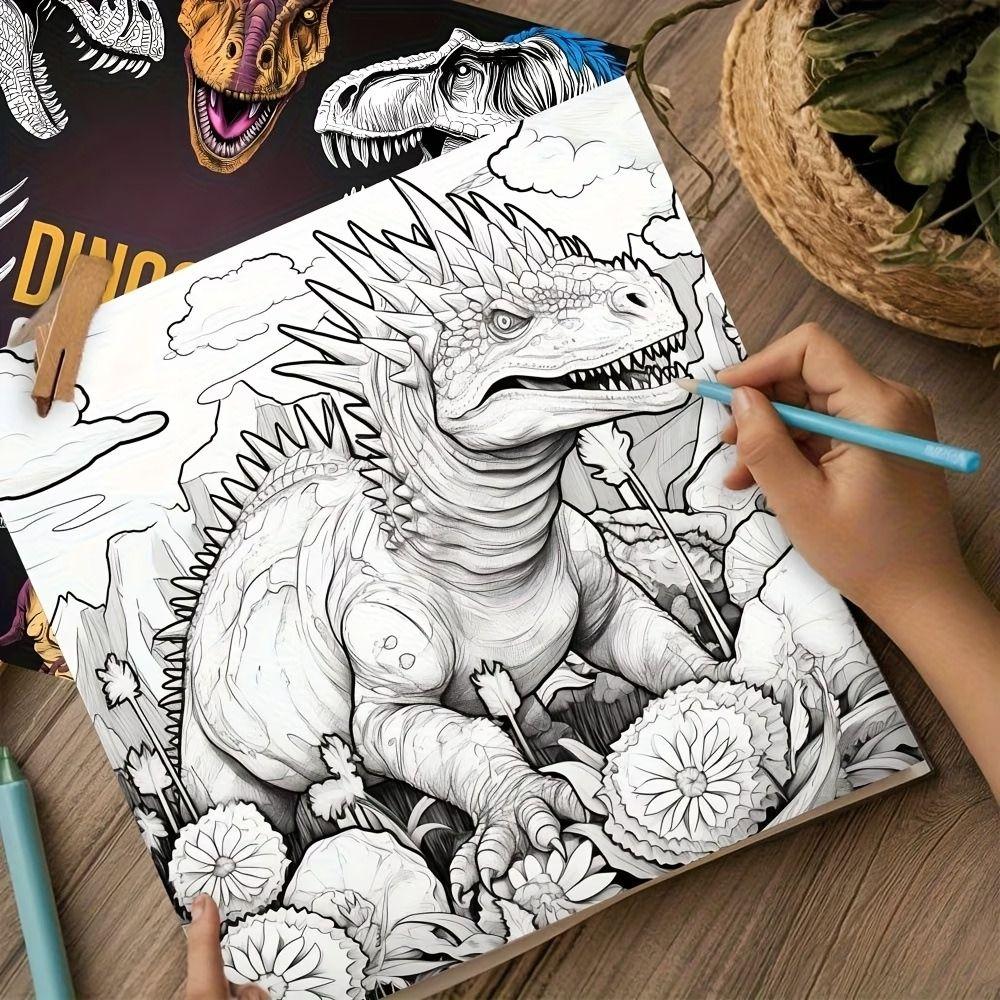 Stress Relieving Dinosaur Coloring Book Relaxation 20 Sheets Hand Drawn Book Fantastic Educational Graffiti Painting Book Crayon