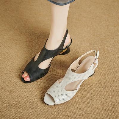 Moda Novos Sandálias de Verão Bico Redondo Salto Alto Moda Vazado Bico de Peixe Sandálias Sapatos para Mulheres Zapatos De Mujer Sapatos de Senhora