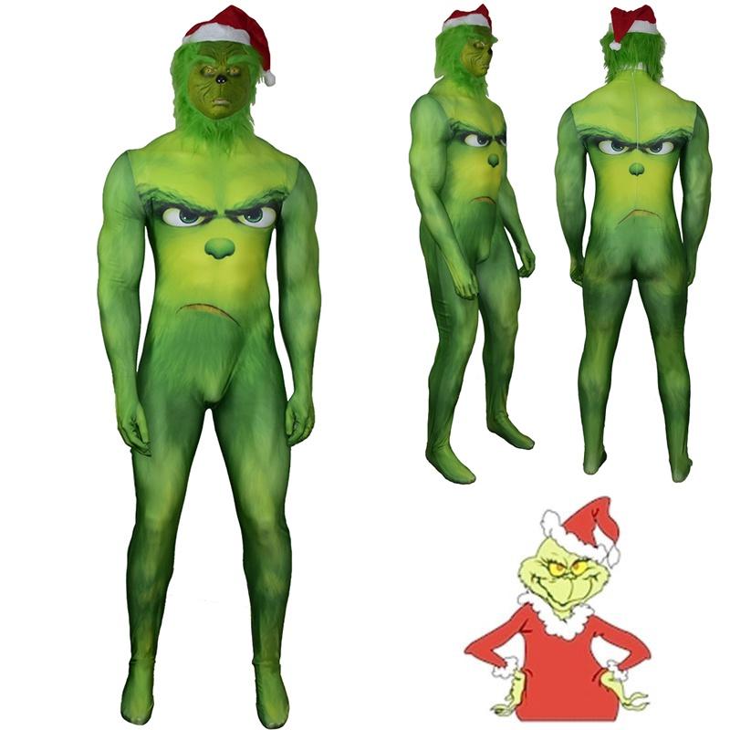 Festive Green Monster Grinch Christmas Cosplay Costume Zentai Bodysuit Jumpsuit