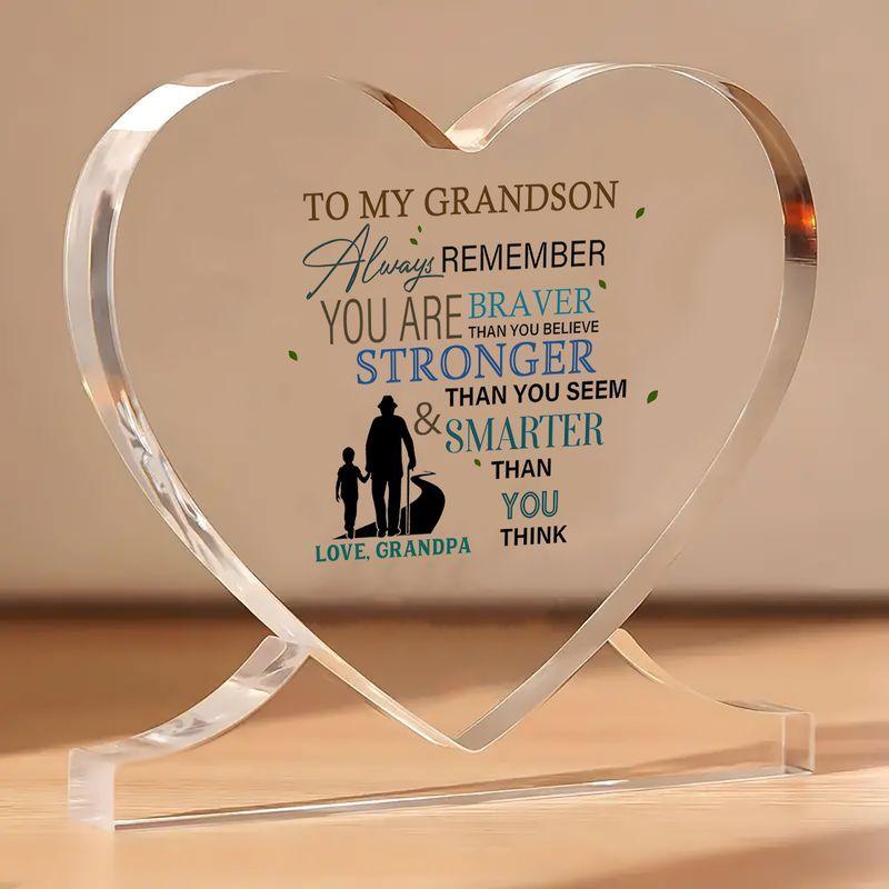 Heartfelt Grandson Gift From Grandparents - Inspirational Acrylic Heart Keepsake with Loving Message, Birthdays, Graduations, Christmas, Valentine'S