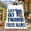 Detroit Tigers Custom Name Flannel Blanket Personalized Soft Warm Plush Throw Blanket Customized Gift for Family Friends