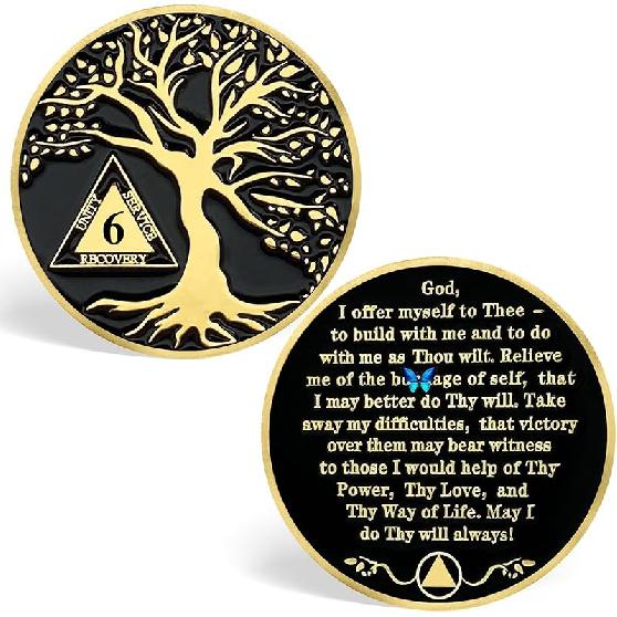 1 Year Sobriety Chips, Tree of Life AA Medallions - AA Sobriety Coins Recovery Coins Sober Tokens for Alcoholics Anonymous Recovery Sober Gifts for 6 Year