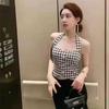 Thousand-bird Grid Halter Waistcoat Hong Kong Wind Retro with New Temperament Waist Slimming Retro Top Tide