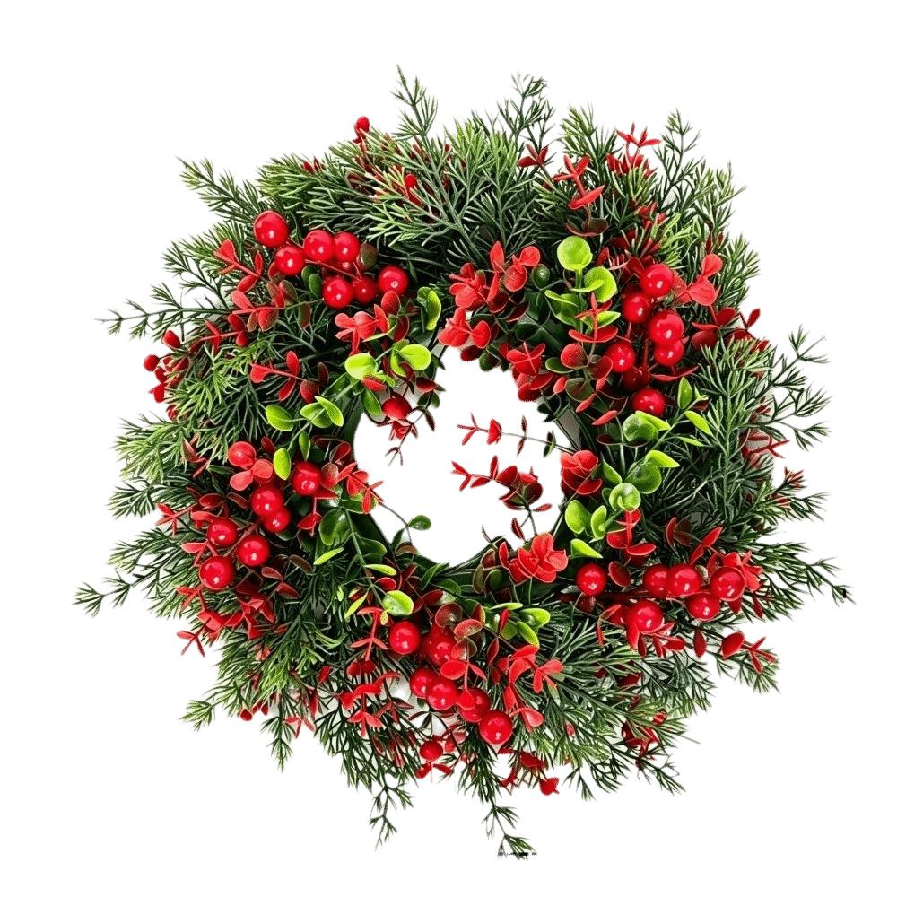 Realistic Design Christmas Wreath Velvet Bow Faux Greenery Wreath  Indoor Decor