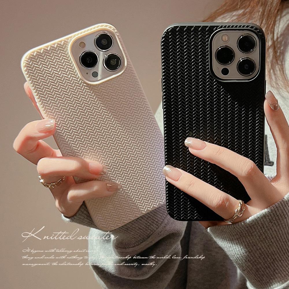 For iPhone 15 Pro Max TPU Case Woven Texture Shockproof Phone Cover