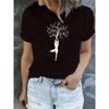 Women's Yoga-Inspired Geometric Tree Branch Print T-Shirt , Round Neck Casual Tee for Summer Machine Washable,    Nontransparent Material