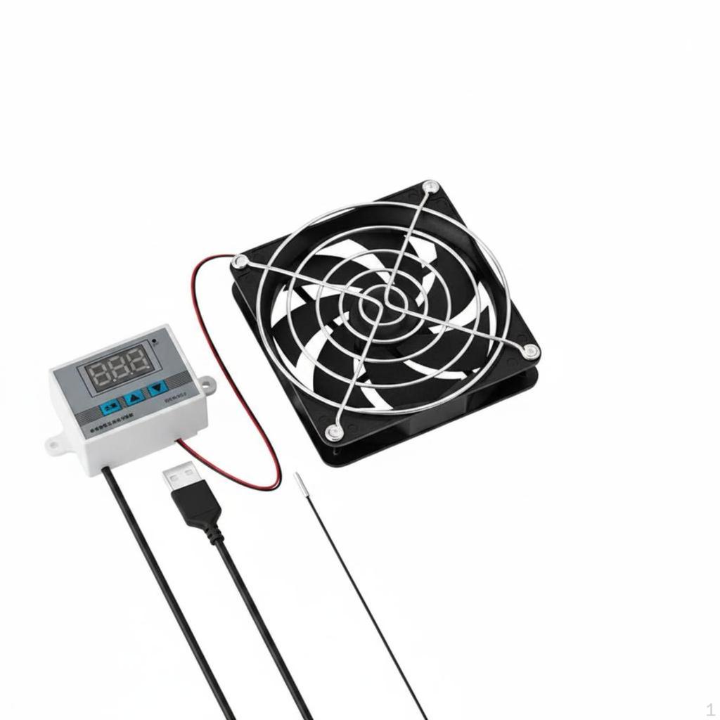 Cabinet Fan Thermostat Set Low Noise Temperature Control High Ventilation Electrical Box