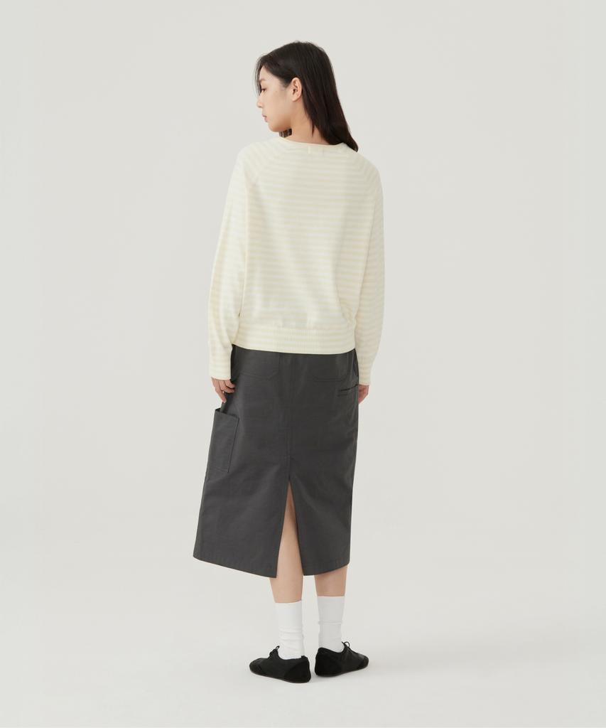 COVERNAT WOMAN Striped V-Neck Knit Yellow