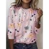 Casual Long Sleeve Women's Floral Print Sweatshirt Spring Fall Clothing Crew Neck