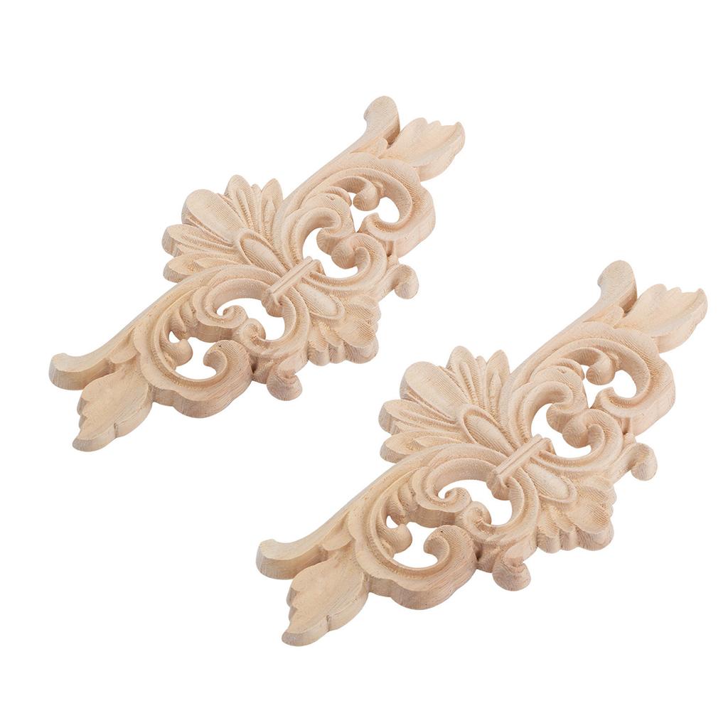 2Pcs Flower Carved Long Onlay Applique Carving Decal Furniture Decoration (#1: 16*7.5cm)