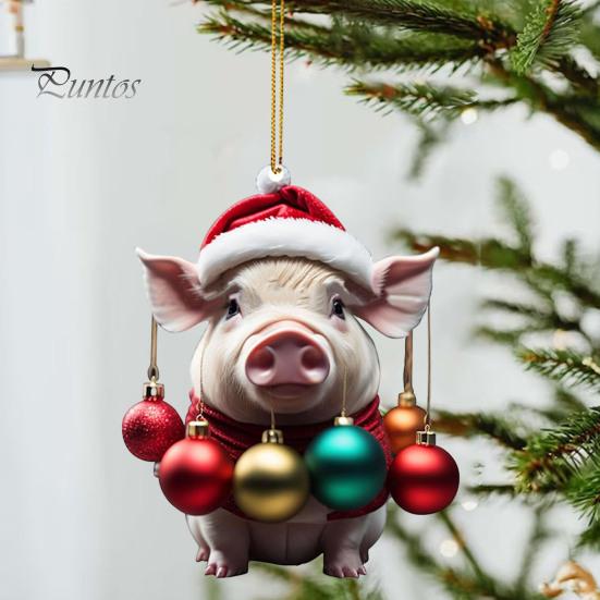Christmas Pendant Adorable Cartoon Pig Shape Xmas Tree Hanging Ornament for Home Festive Decorations