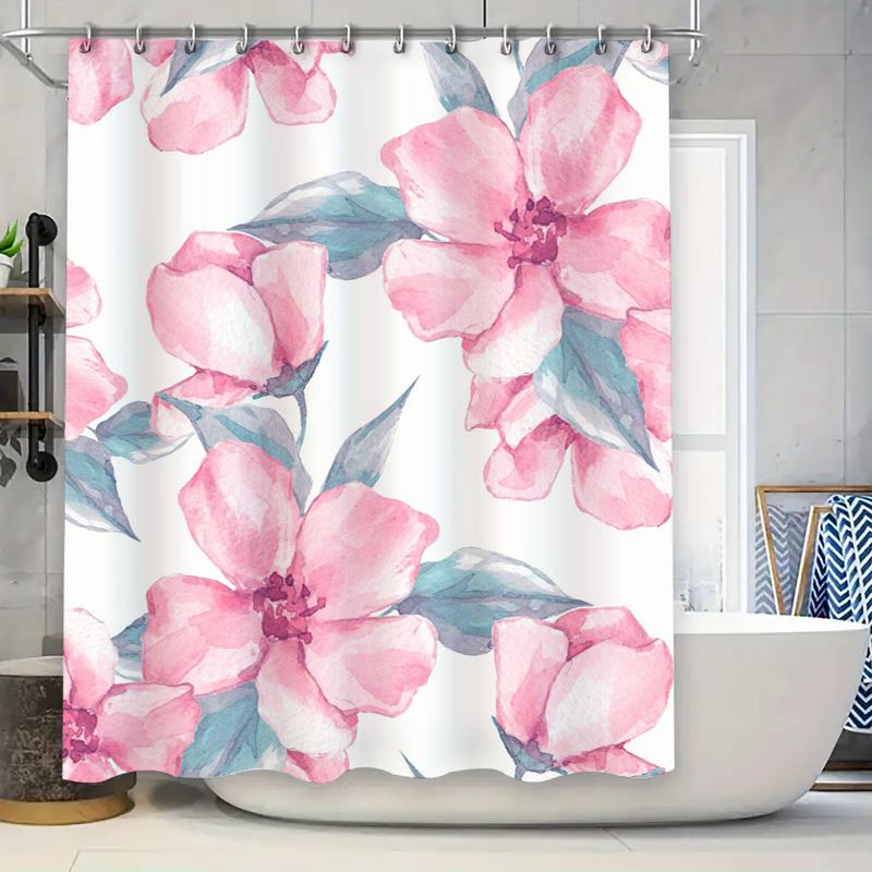 

Floral Watercolor Bath Curtain Pink Blue Leaves Home Decor Shower Fabric Showering Curtains Private W60H190(CM)-1 Pcs