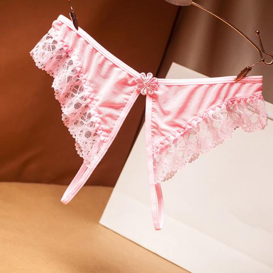 Panties Crotch Opening Low Waist Nylon Hollow Lace See-through Thong for Valentine's Day
