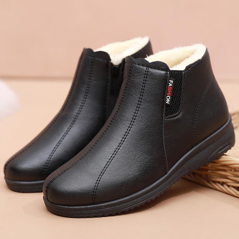 Women Winter Short Boots Warm Faux Fur Lined Snow Boots Waterproof Leather Ankle Boots