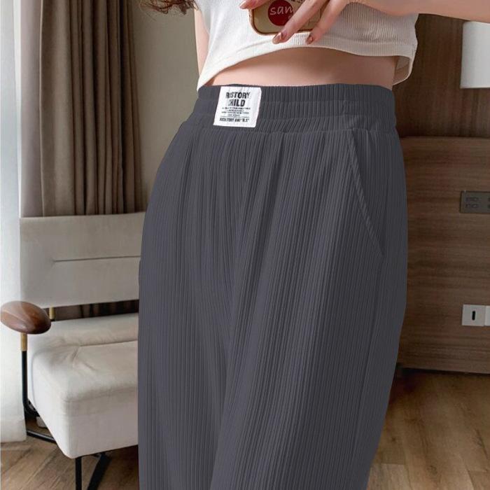 New black ice silk wide-leg pants women's spring and summer high-waisted and thin straight Korean version cool pants