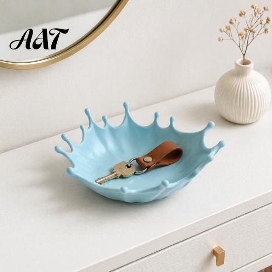 Boho Home Decor 3D Printed Jewelry Tray for Rings Earrings Bracelets, Ocean Splash Small Trinket Holder Dish, Decorative Desktop Organizer Vanity