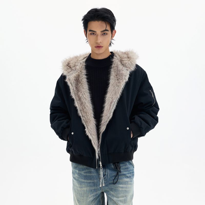 Kisko Winter Trendy Brand Reversible Flight Cotton Jacket for Men and Women with a Sense of Design, Warm and Thick Hooded Coat