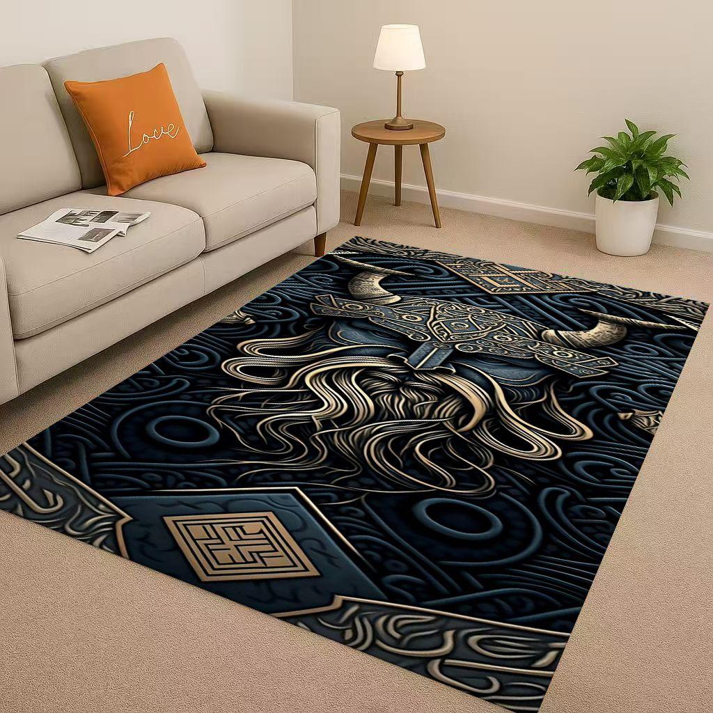 Classic Nordic Viking Totem Vegvisir Rune Valhalla Valknut Living Room Non-Slip Area Rug Carpet for Bedroom Sofa,Home Doormat