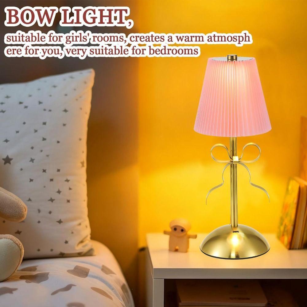 Fabric Shade Bow Table Lamp Decorative LED Desk Lamp Creative Atmosphere Night Light  Bedroom