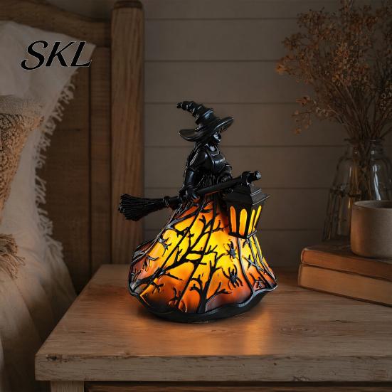 Halloween Ambient Lighting Witch/Ghost LED Lamp, Gothic Resin Ornament with Warm Light for Home Decor Decor, Desktop Spooky Night Party Glow Lamp